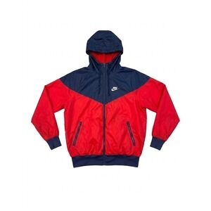 Nike Windbreaker Men Blue/Red Size S Move to Zero Sportswear Windrunner Hooded